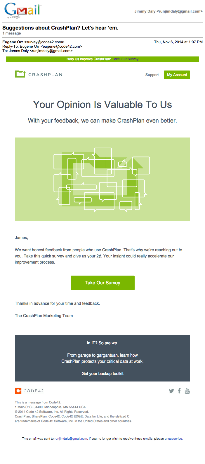 CrashPlan Behavioral Email